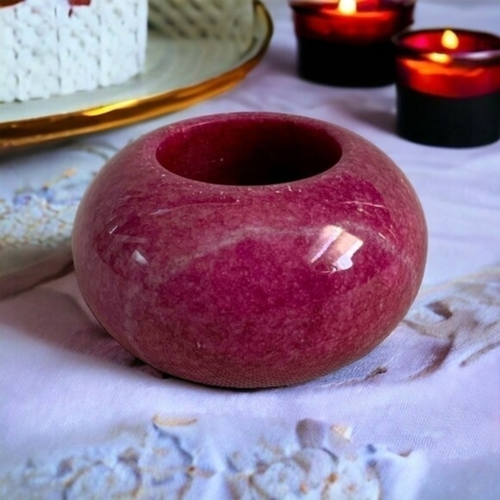 Vintage Purple Marble Tea Light Candle Holder 3.25x2" Felt Bottom Collectible VG